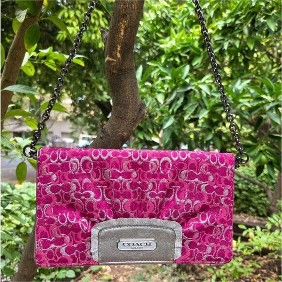 Coach Y2K Signature Optic Shimmer Raspberry Satin Luxor Eve Vintage Shoulder Bag - Picture 3 of 10